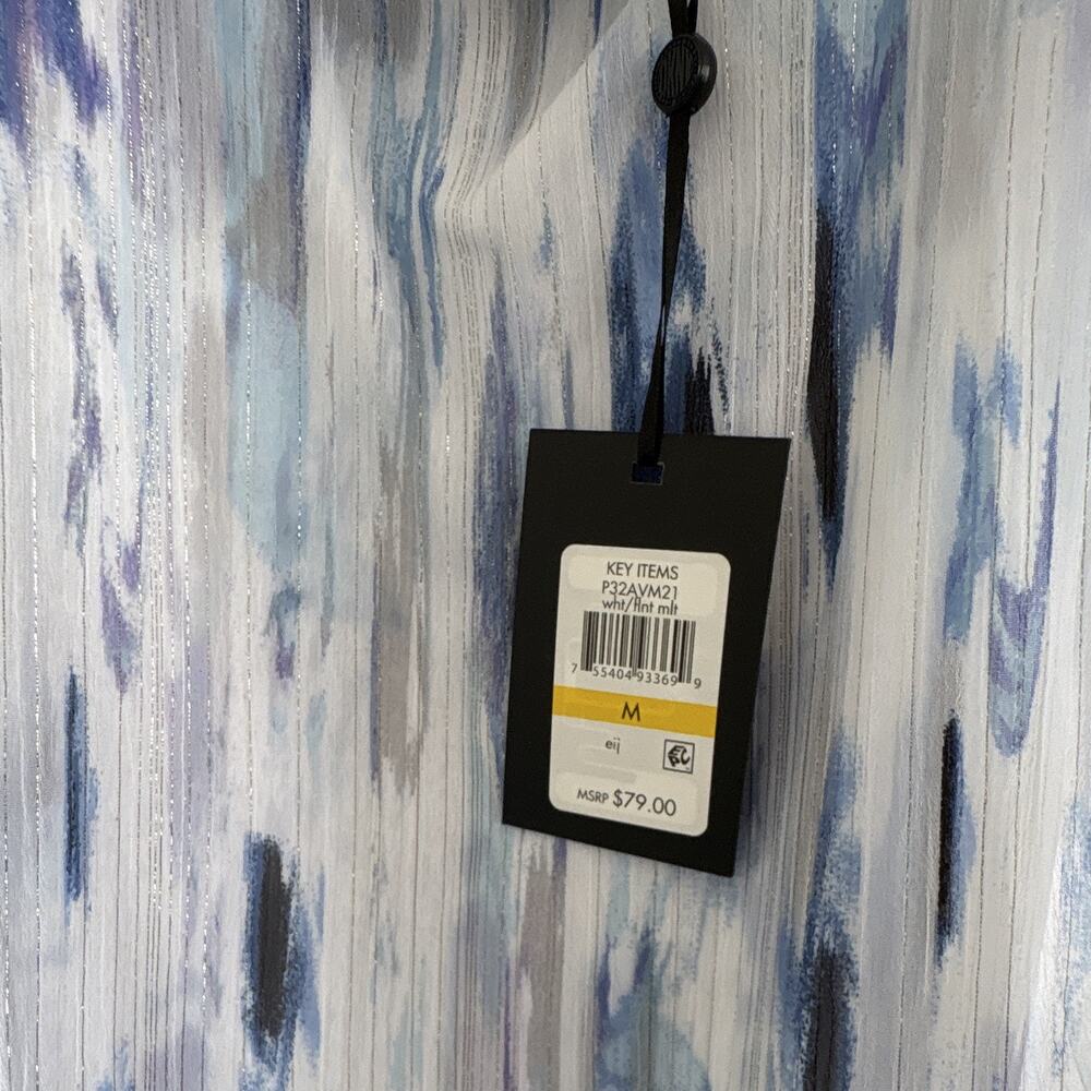 DKNY Women’s Size M Blue/White Abstract Chiffon Tank Cami Square Neck Zip - Picture 5 of 7